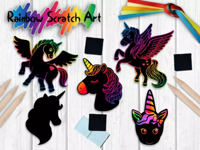 UNICORN Scratch Art Fridge Magnets Kids Crafts Party Bag Stocking Filler Fun