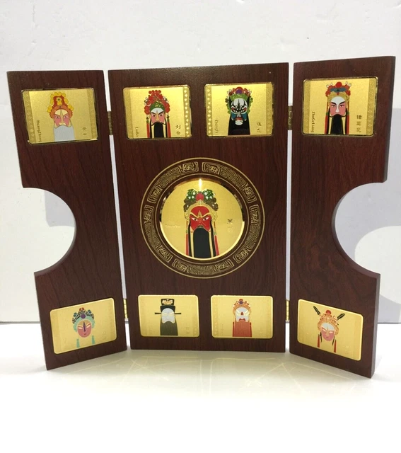 Asian Chinese Mask Traditional Opera Medal Medallions Tri-Fold Display With Case