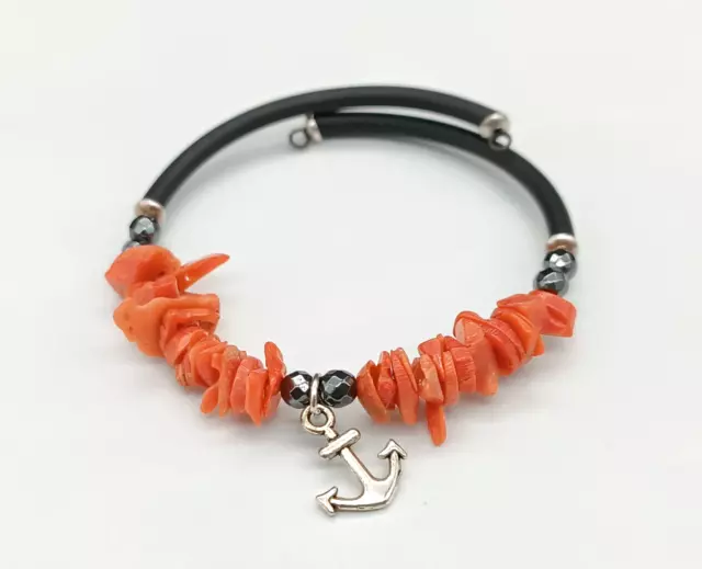 Armband Echt Koralle Rot Einstellbar Silber Weiß Gummi Natürlich