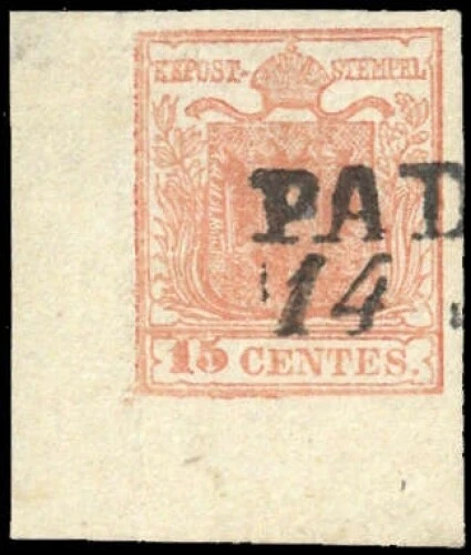 1850, Österreich Lombardei Venetien, 3 Y Ecke, gest. - 1729403