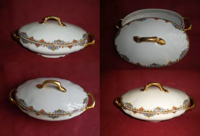 1Belle & Ancienne Soupiere Oval Avec Couvercle En Porcelaine/Motif:fleurs