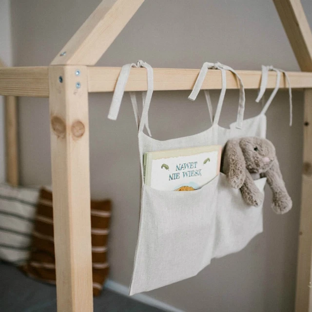 (Grey) Baby Crib Hanging Storage Bags 2 Pockets Linenfor Diaper Cloth