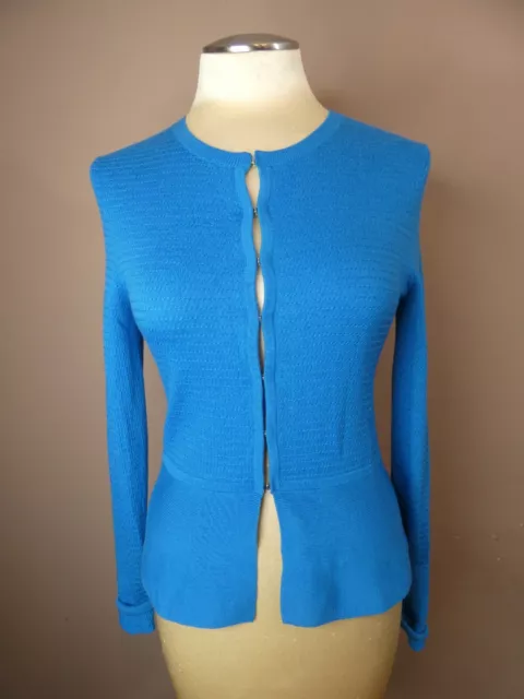 BOSS Hugo Boss Women's S Blue Cardigan Sweater Wool Blend Textured Peplum