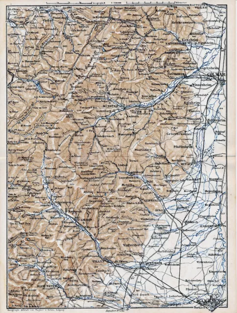 Alsace Elsass Süd 1881 kl. orig. Karte + Reisef. (12 S.) Mulhouse Munster Thann