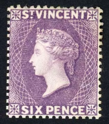 St Vincent SG52 6d Violet Wmk Crown CA M/Mint (hinge remainder) Cat 180 Pounds