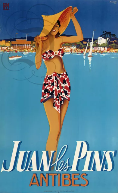 Repro Deco Affiche Juan Les Pins Antibes Plage Beach Sur Papier 190 Ou 310 Grs