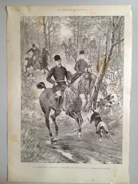Engraving (0056) – Print – Hunting – Dogs – Courre De Chantilly –Year 1886