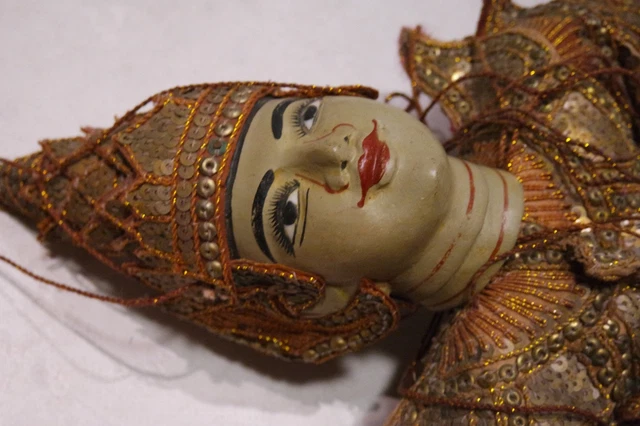 3 Antique Vintage Asian Burmese India  Hand Crafted Marionette Puppet 5