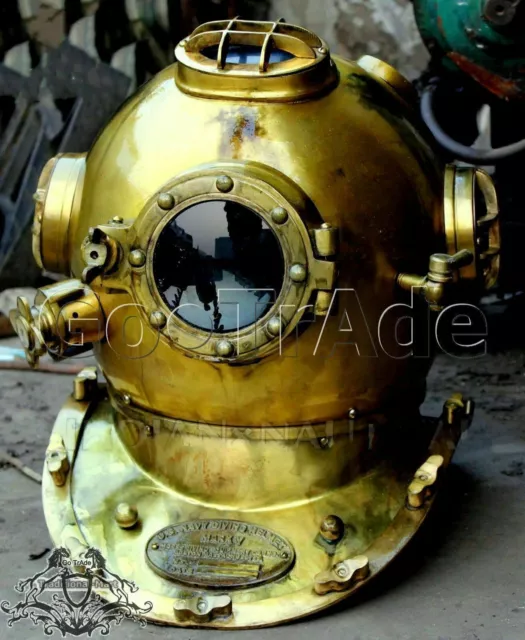 Casco de buceo marino de latón de 18 "de estilo antiguo, modelo Mark V de...