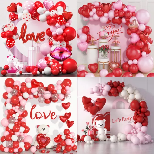 Valentines Day Balloons Arch Kit, Red Pink White Romantic Party Balloon Garland