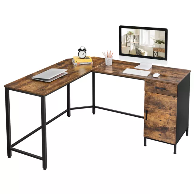 L-Shaped Corner Desk, Computer Desk, Office Desk with Cupboard and Drawer LWD74X