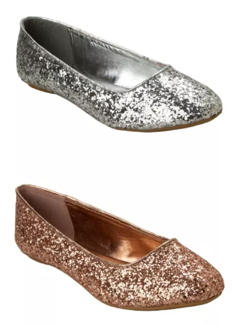 Womens Glitter Slip On  Pumps Flat Fancy Ballet Dolly Shoes Ladies Uk Size 3-8