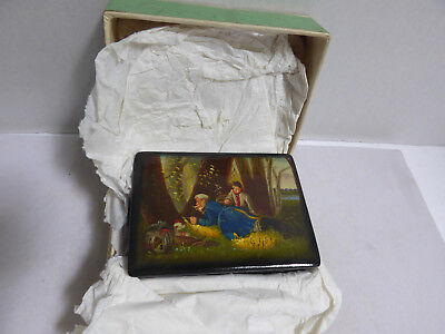 Vintage Russian Lacquer Box Hand Painted with Original Box