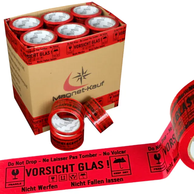 Paketklebeband Vorsicht Glas 36 Rollen Packband Klebeband 66 Meter Paketband Rot