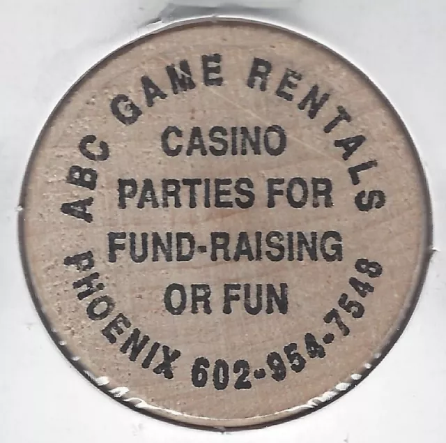 ABC GAME RENTALS, Casino Parties, Phoenix, Arizona, Token, Cards, Wooden Nickel
