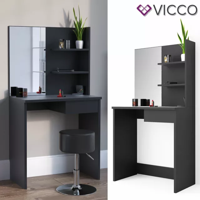 Vicco Coiffeuse table de maquillage Dekos avec miroir noir + tabouret