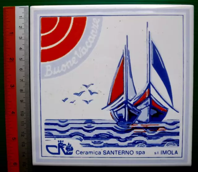 Piastrella Ceramica Santerno Imola - BUONE VACANZE - ANNI '70