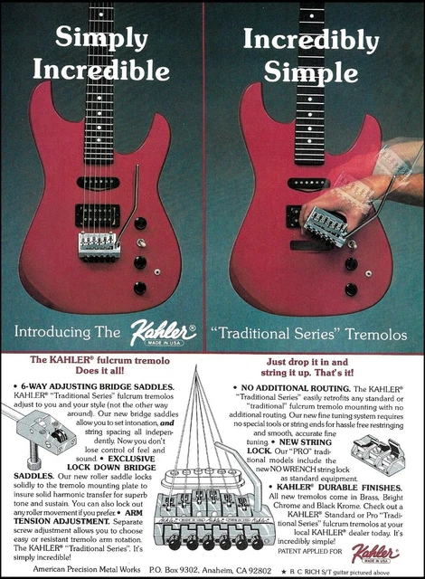 Kahler Traditional Series Tremolo on B.C. Rich guitar 1991 advertisement print