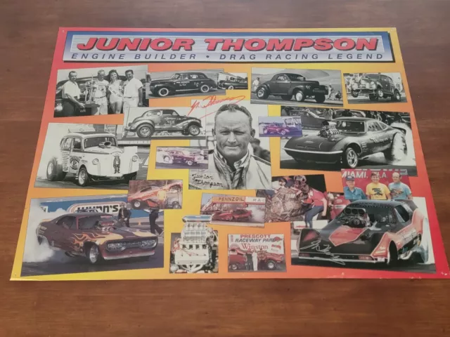 Engine Builder Drag Racing Legend Junior Thompson Poster Signed 2X NHRA 25x19