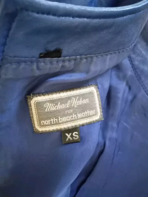 Michael Hoban North Beach Blue Leather Dress Size XS Vintage Pocket Rouche Glam 3