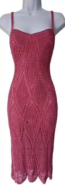 Womens Karen Millen Vintage Pink Beaded Crochet Knit Gatsby Bodycon Slip Dress 1