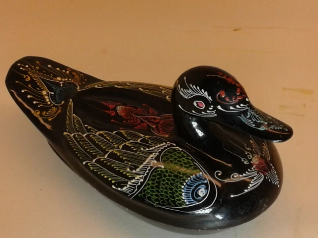 Vintage Handpainted Duck Trinket Box 3.75"