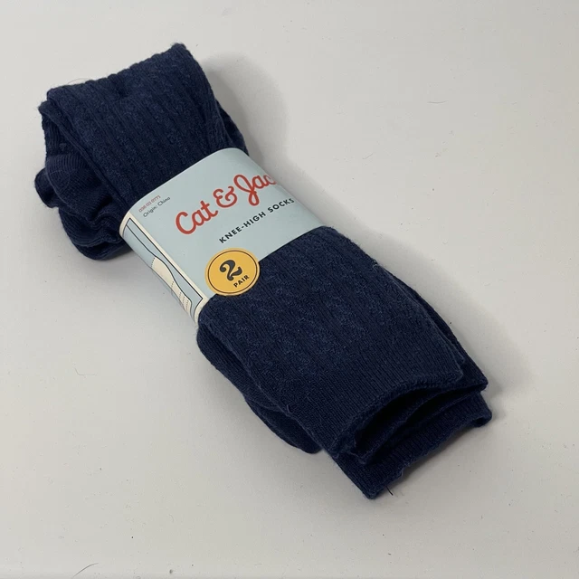 Cat & Jack 2 Pair Of Knee High Socks Girls Shoe Size 3-10 Navy School Uniform