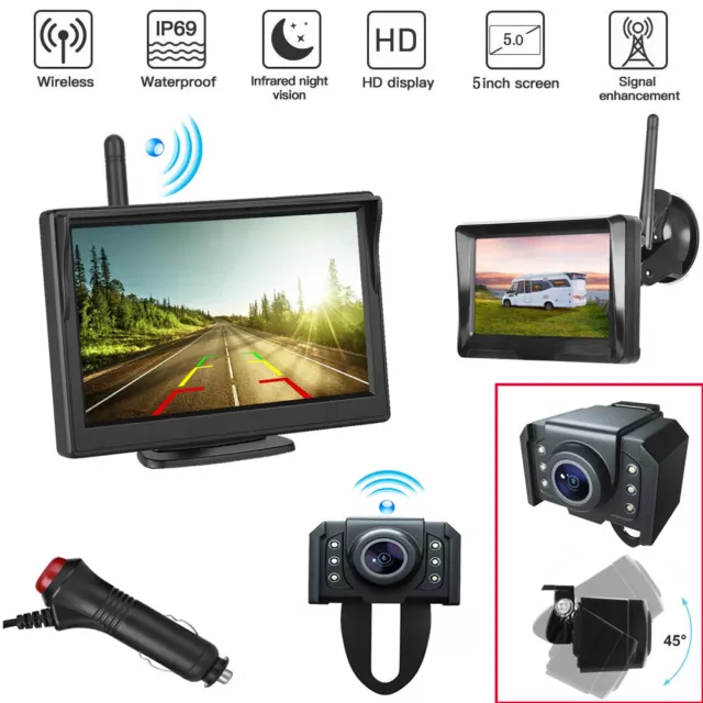 Car Wireless 5" Monitor & Reversing Camera Rear View Kit 12V 24V Truck Van Ute