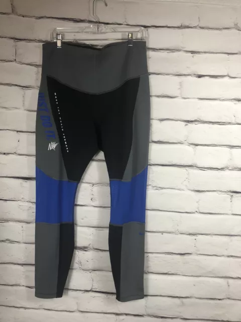 Nike Womens Power Hyper Training Color Block Tights Black Blue Gray Size  Medium