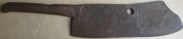 Solid Antique Butcher Meat Cleaver. Forged, All One-Slab Of Iron. Maker's Stamps