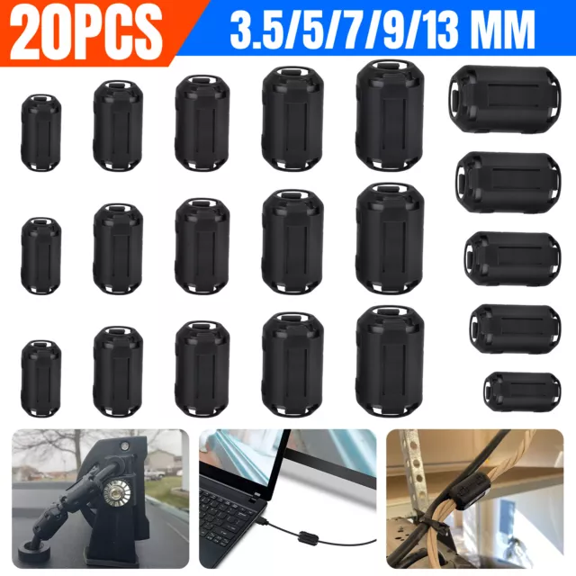 20x Ring Core Ferrite Bead Choke Noise Filter Clamp Cable Suppressor Snap Clip