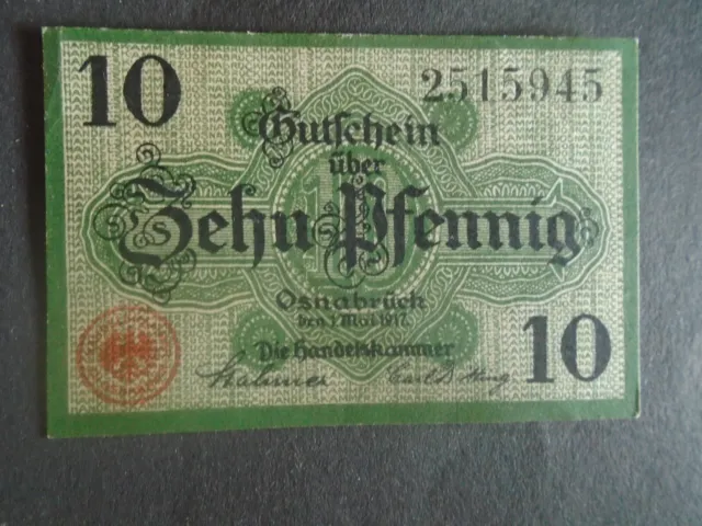 10 Pfennig Notgeldschein der Stadt Osnabrück 1917 / German Emergency Money