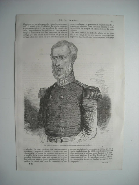 Gravure 1864. Le General Havelock, Commandant De L’armee Anglaise Dans Les Indes