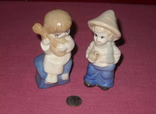 Pair Vintage LITTLE BOY FIGURINE BLUE AND WHITE Porcelain SET OF TWO +