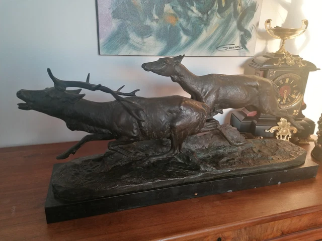 COMBAT D'AIGLES – Sculpture Bronze Signée Louis RICHÉ, Art Déco, 60cm