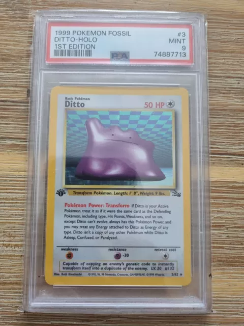 Pokemon Fossil 1st Edition Ditto HOLO PSA 9 MINT!  3/82 WOTC