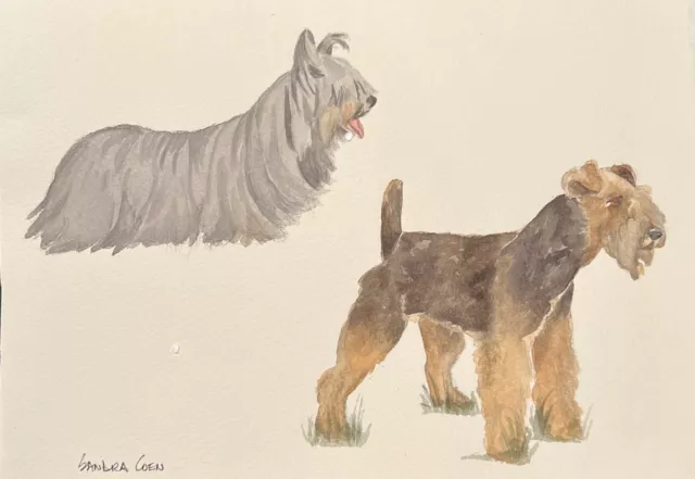 Welsh Terrier and Skye Terrier  Original Watercolor by Sandra Coen