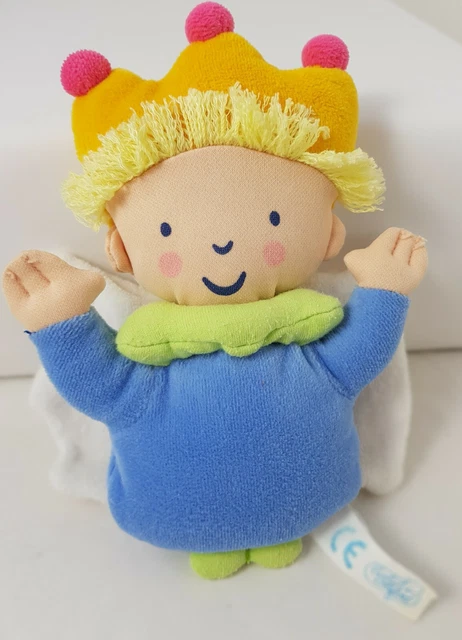 Doudou peluche Bébé Confort ANGE prince blond bleu vert couronne TRES BON ETAT