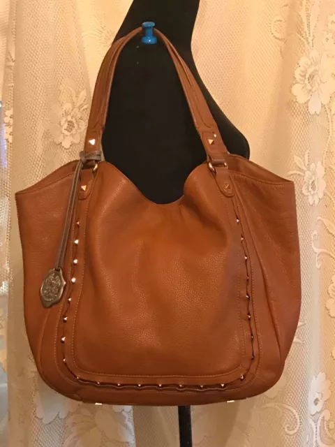 Vince Camuto X-Large Dark Rum Pebbled Leather Hobo Shoulder Bag w/ Gold Studding