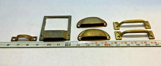 Mixed industrial, fancy drawer handles lot of 6 Brass Antique Original Salvage