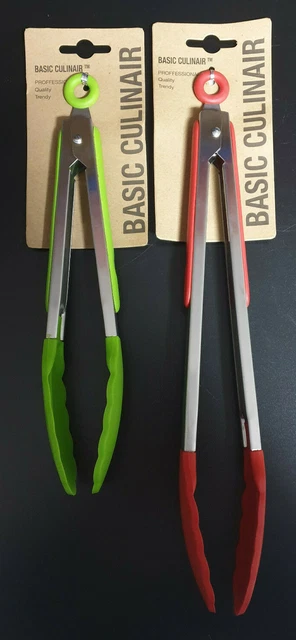 GrünWerk 3-tlg. Küchenzangen Set - Silikon Griffe, Rostfrei Mit Verriegelung Für Grill & Küche