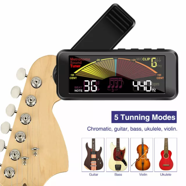 LEKATO Series Clip-on Guitar Tuner Bass Drum Violin Metronome Tone Generator 2