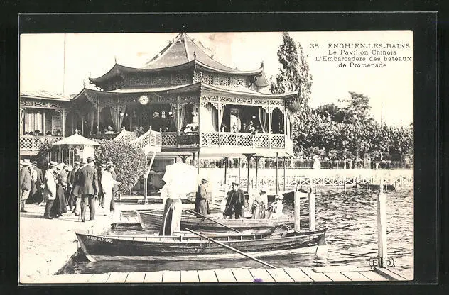 CPA Enghien-les-Bains, Le Pavillon Chinois, L´Embarcadère des bateaux de Promen