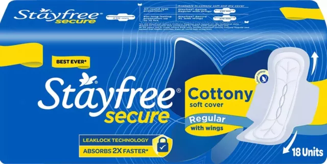 Stayfree Secure Cottony Soft Cover Regular Sanitary Napkins Pads with Wings