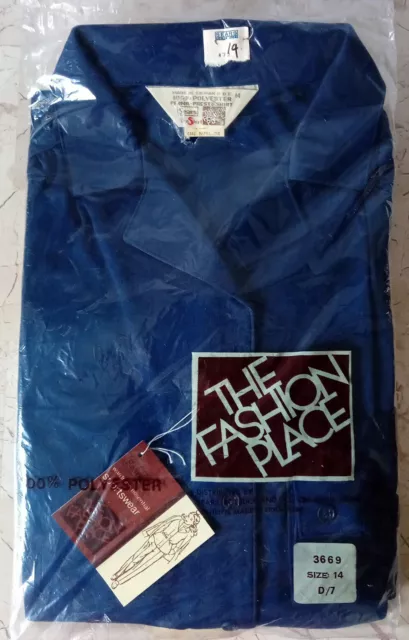 Sears THE SHIRT Fashion Place VTG Womens Size 14 Perma Prest V Neck Button NAVY