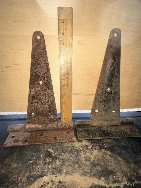 2 -Large Vintage Hinges- For Barn Door, gate. Rusty Reclaimed Hardware.
