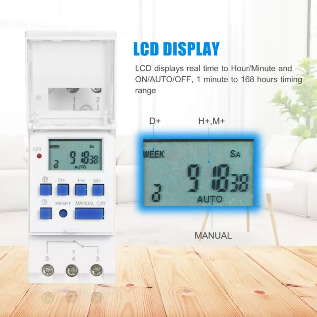 AC 220V 16A Digital LCD Power Programmable DIN Timer Time Switch Relay Mount AU 3