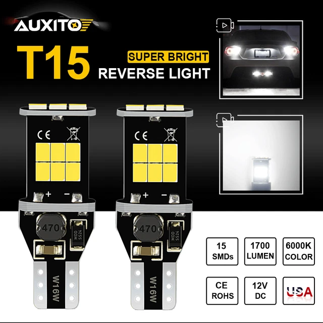 15-SMD 912 921 T15 W16W CANBUS LED Back Up Reverse Light 6000K White 1700 Lumens