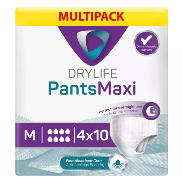 4x Drylife Unisex Incontinence Pants Maxi - Medium - Pack of 10 - 2200ml