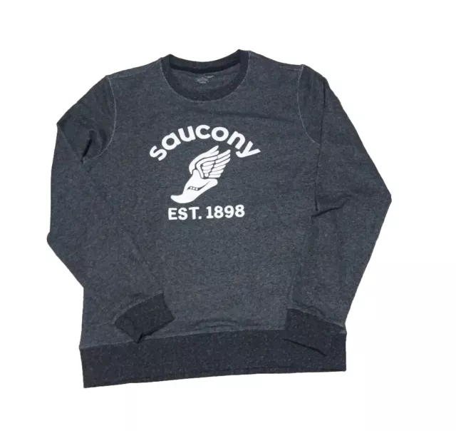 Saucony Womens Sweatshirt Top Knit Pullover Gray Logo Cotton Blend Sz Medium